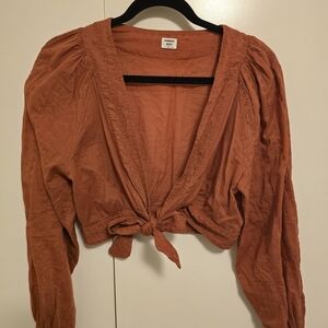 Sundays Best Burnt Orange Cropped Wrap Blouse Size Large